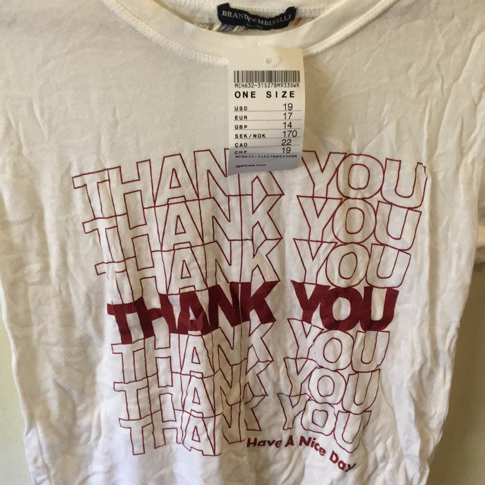 Brandy Melville white thank you t shirt
